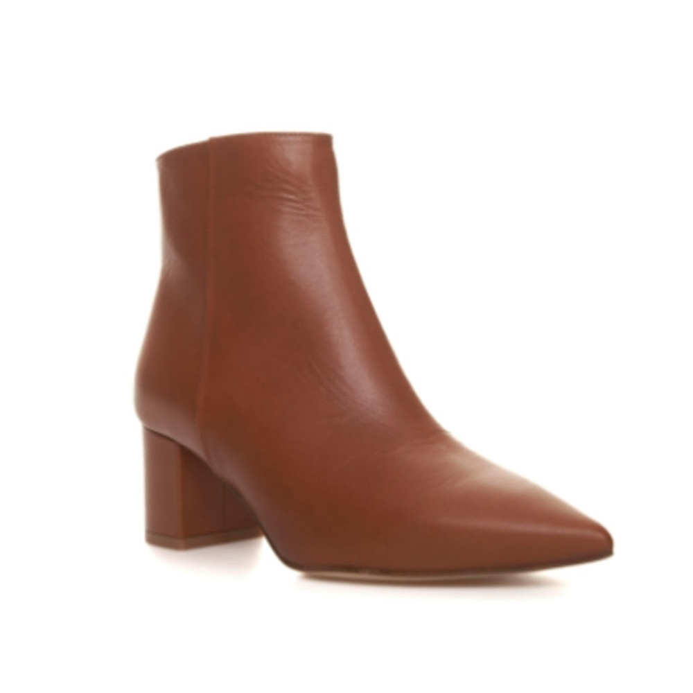 L' AGENCE Jeanne II Pointed Toe Block Heel Bootie Boot Size 40 Luggage Brown